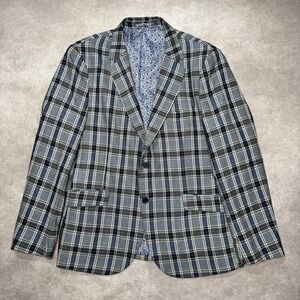 Tailorbyrd Collection Blazer Mens 44R Modern Plaid Sport Coat Jacket Blue